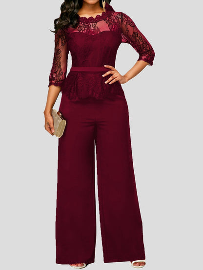 Women's Jumpsuits Lace Long Sleeve Wide-Leg Jumpsuit - LuckyFash™