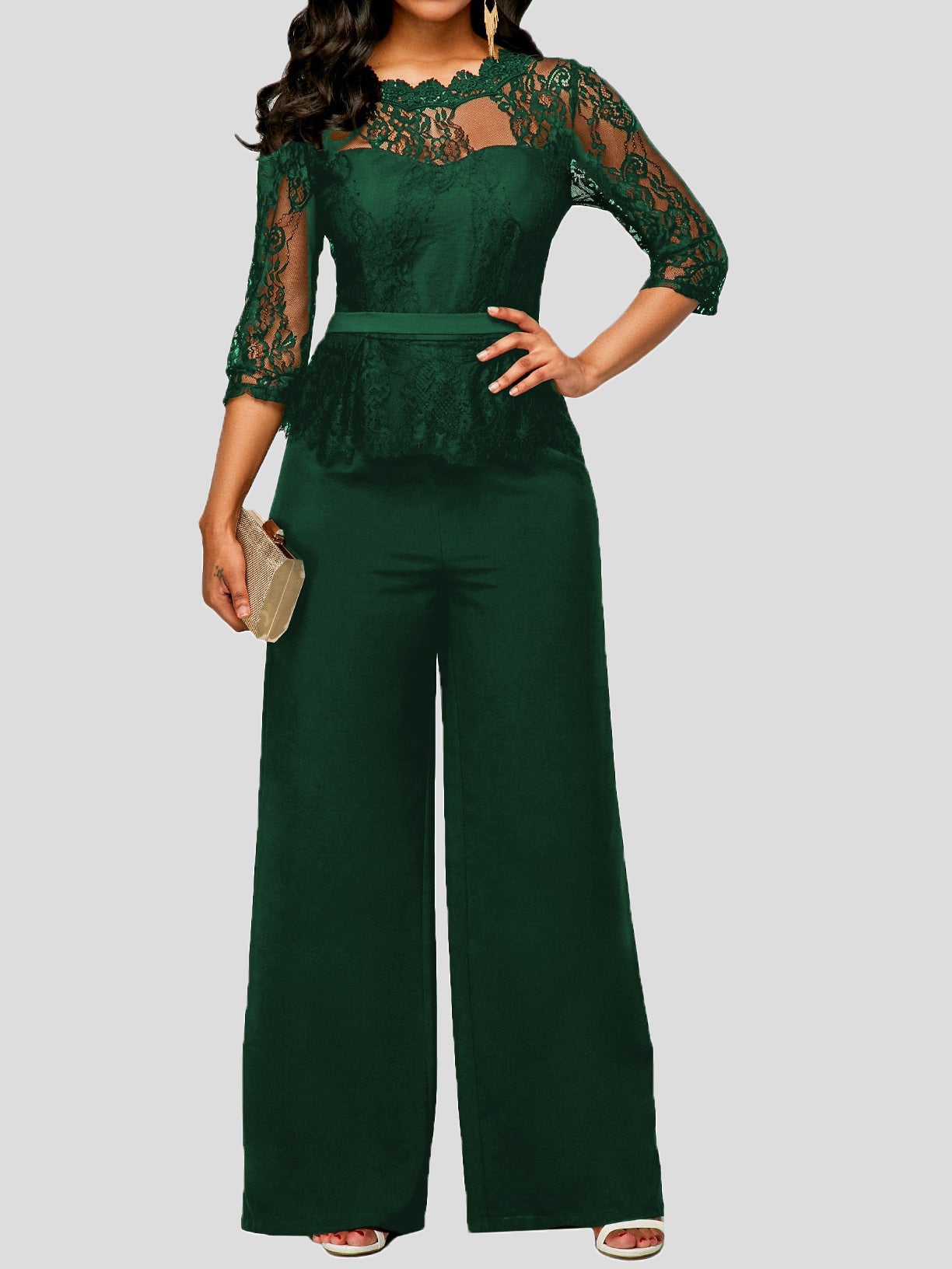 Women's Jumpsuits Lace Long Sleeve Wide-Leg Jumpsuit - LuckyFash™