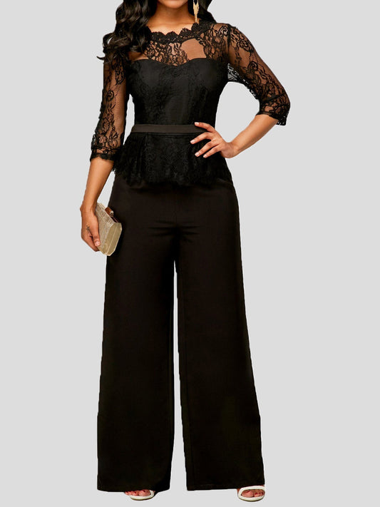 Women's Jumpsuits Lace Long Sleeve Wide-Leg Jumpsuit - LuckyFash™