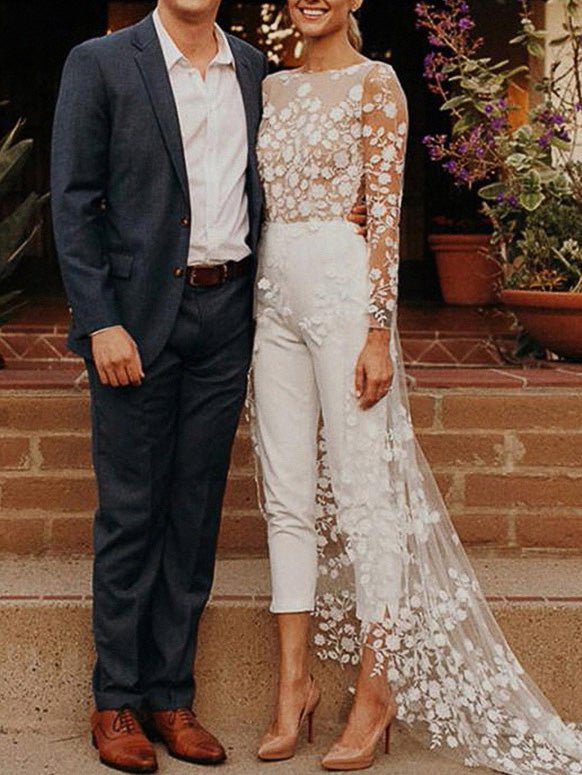 Women's Jumpsuits Lace Panel Long Sleeve Irregular Jumpsuit - LuckyFash™