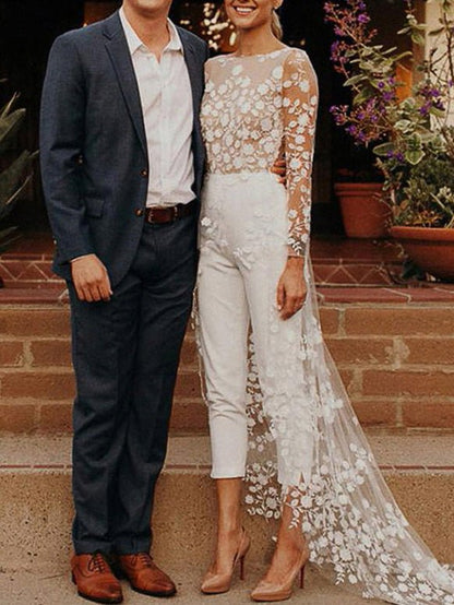 Women's Jumpsuits Lace Panel Long Sleeve Irregular Jumpsuit - LuckyFash™