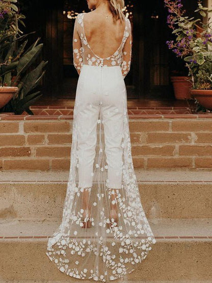 Women's Jumpsuits Lace Panel Long Sleeve Irregular Jumpsuit - LuckyFash™