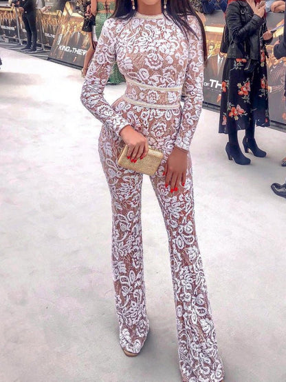 Women's Jumpsuits Lace Slim Fit Long Sleeve Jumpsuit - LuckyFash™