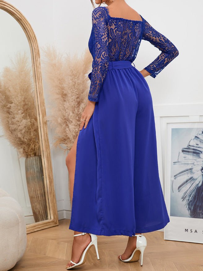 Women's Jumpsuits Lace Square Neck Tie Double Slit Jumpsuit - LuckyFash™