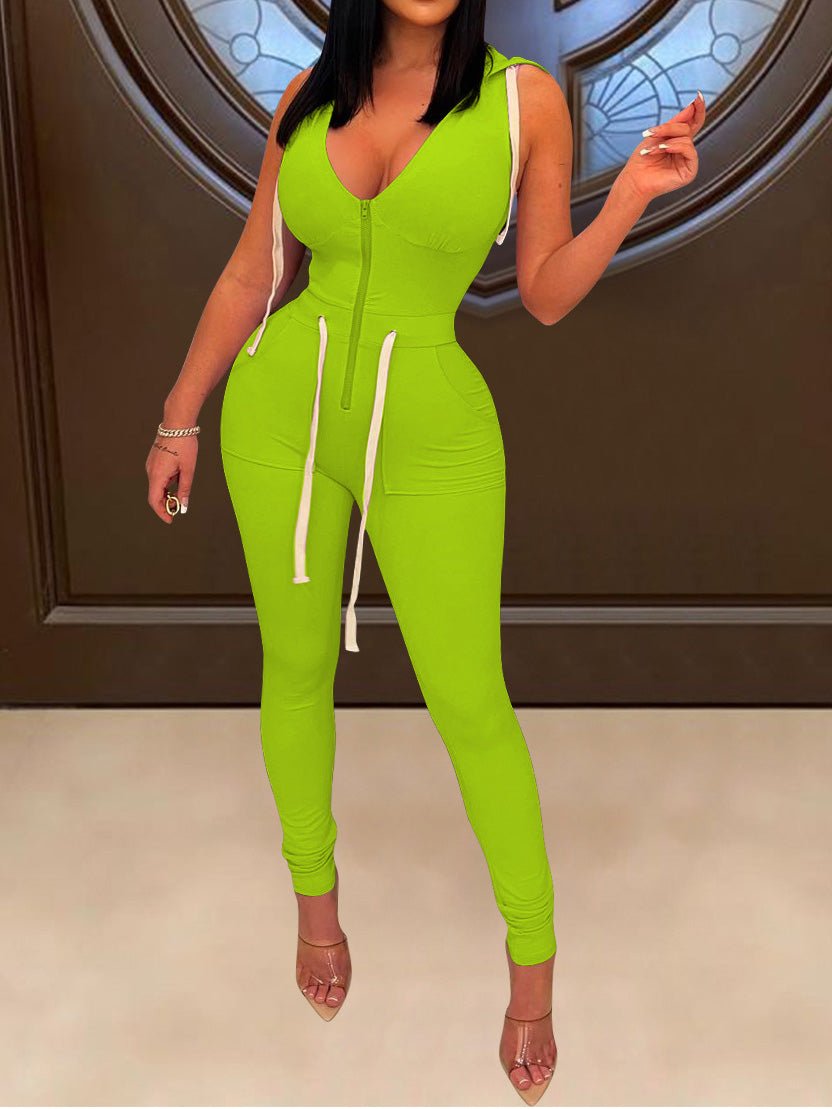 Women's Jumpsuits Lace-Up Zip Slim Fit Hooded Jumpsuit - LuckyFash™