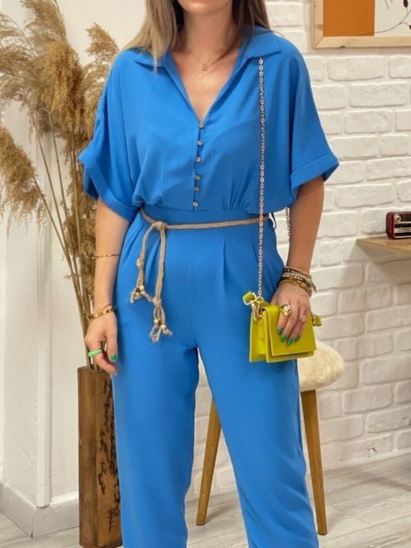 Women's Jumpsuits Lapel Button Tie Casual Jumpsuit - LuckyFash™
