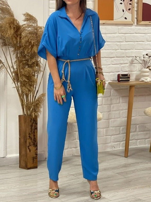 Women's Jumpsuits Lapel Button Tie Casual Jumpsuit - LuckyFash™