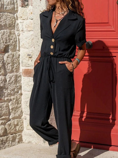 Women's Jumpsuits Lapel Button Tie Pocket Jumpsuit - LuckyFash™