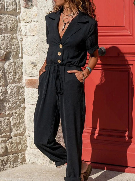 Women's Jumpsuits Lapel Button Tie Pocket Jumpsuit - LuckyFash™