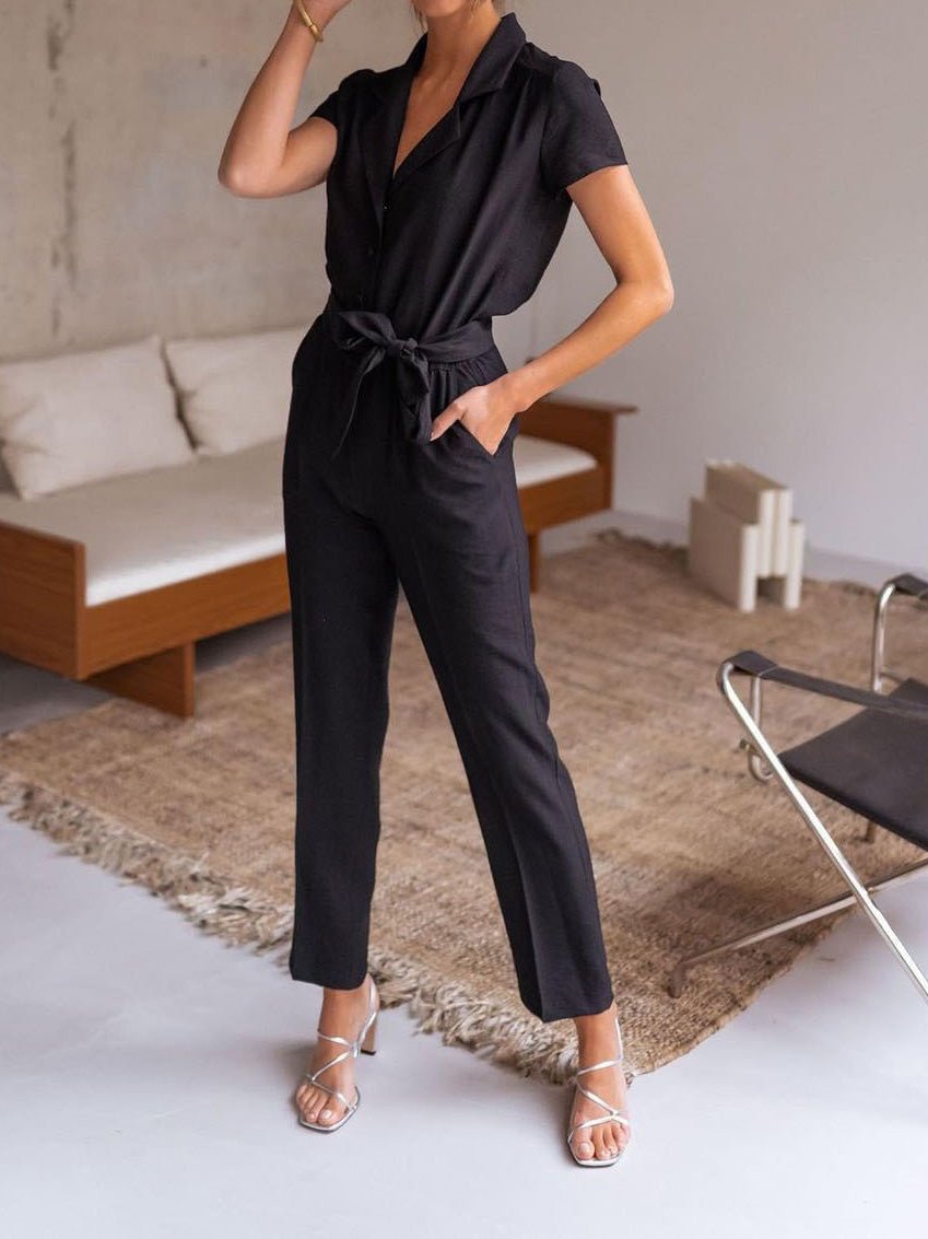 Women's Jumpsuits Lapel Lace-Up Pocket Casual Jumpsuit - LuckyFash™