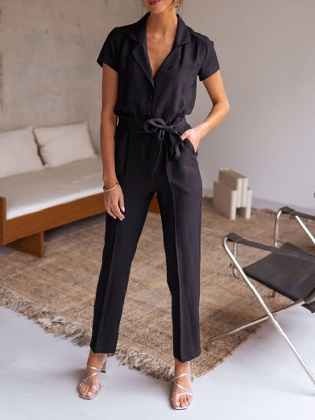 Women's Jumpsuits Lapel Lace-Up Pocket Casual Jumpsuit - LuckyFash™