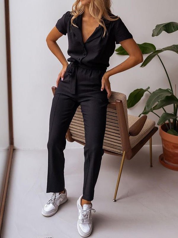 Women's Jumpsuits Lapel Lace-Up Pocket Casual Jumpsuit - LuckyFash™