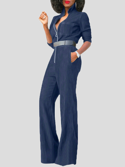 Women's Jumpsuits Lapel Zip Long Sleeve Denim Jumpsuit - LuckyFash™