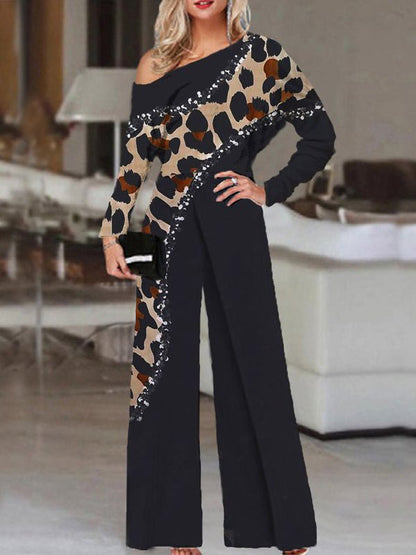Women's Jumpsuits Leopard Print Sloping Shoulder Irregular Jumpsuit - LuckyFash™