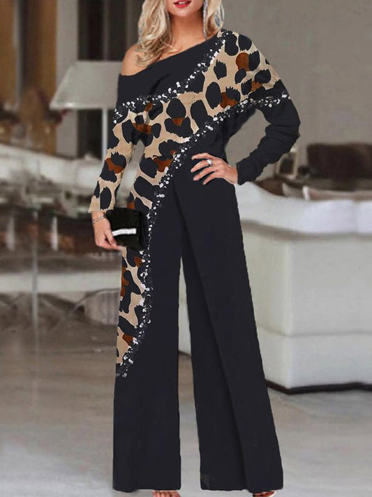 Women's Jumpsuits Leopard Print Sloping Shoulder Irregular Jumpsuit - LuckyFash™