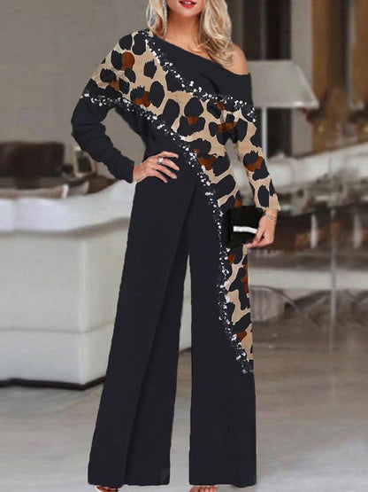 Women's Jumpsuits Leopard Print Sloping Shoulder Irregular Jumpsuit - LuckyFash™