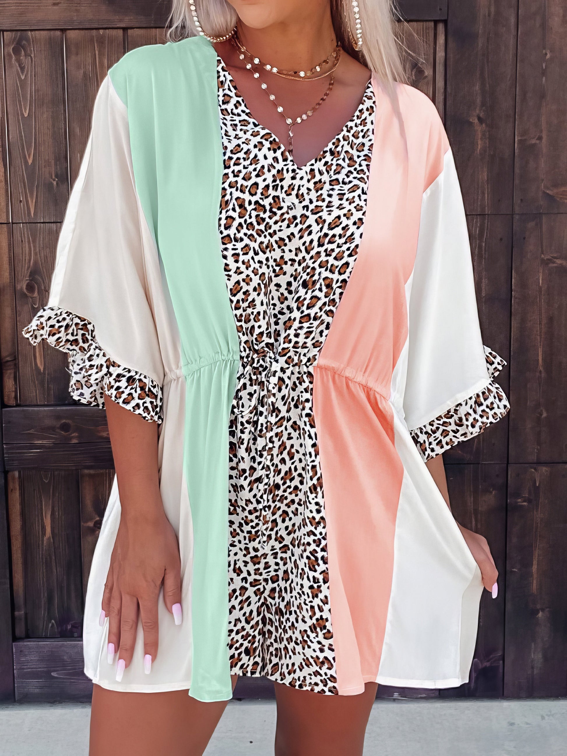 Women's Jumpsuits Leopard Tricolor V-Neck Ruffle Sleeve Jumpsuits - LuckyFash™