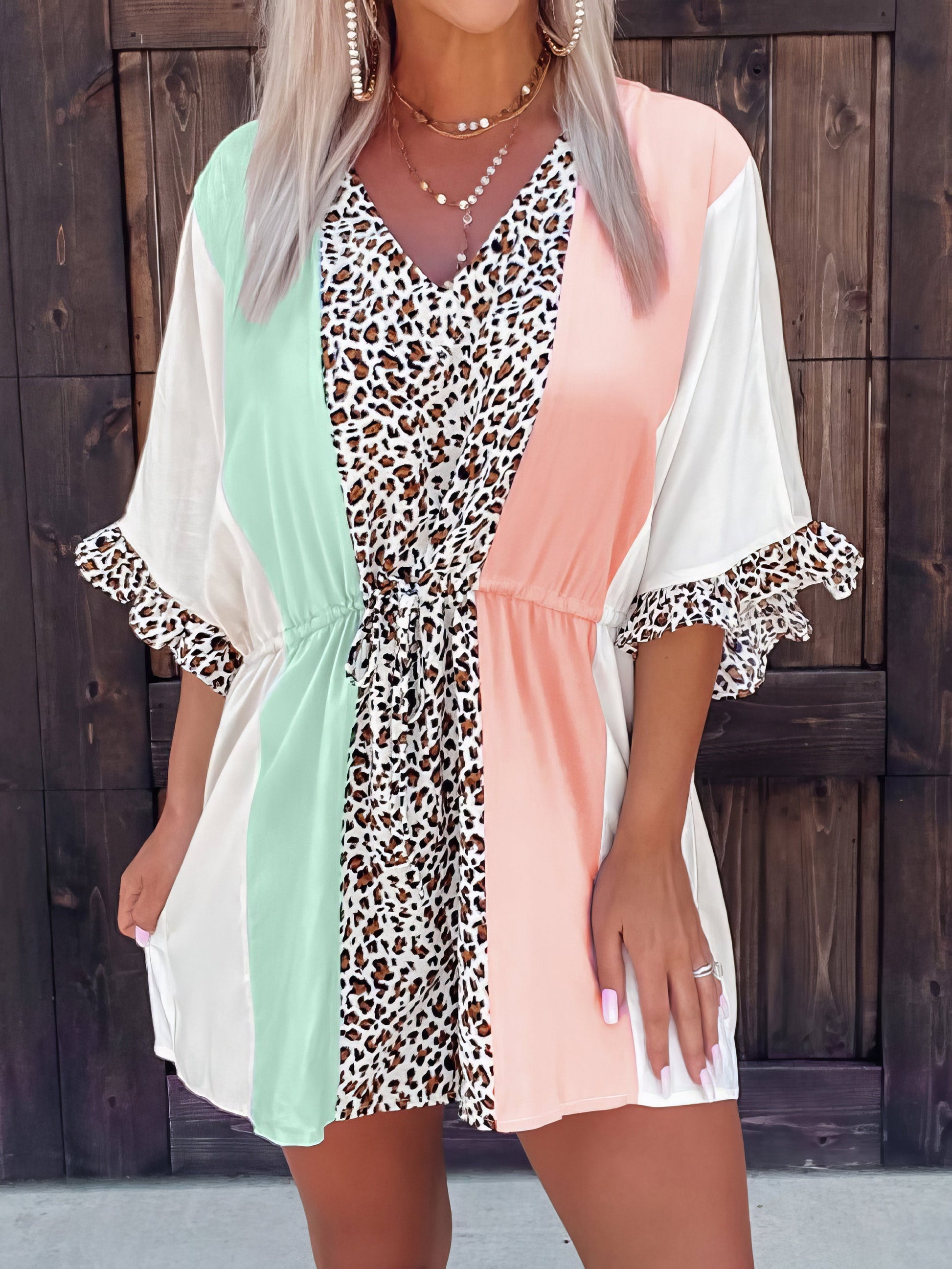 Women's Jumpsuits Leopard Tricolor V-Neck Ruffle Sleeve Jumpsuits - LuckyFash™