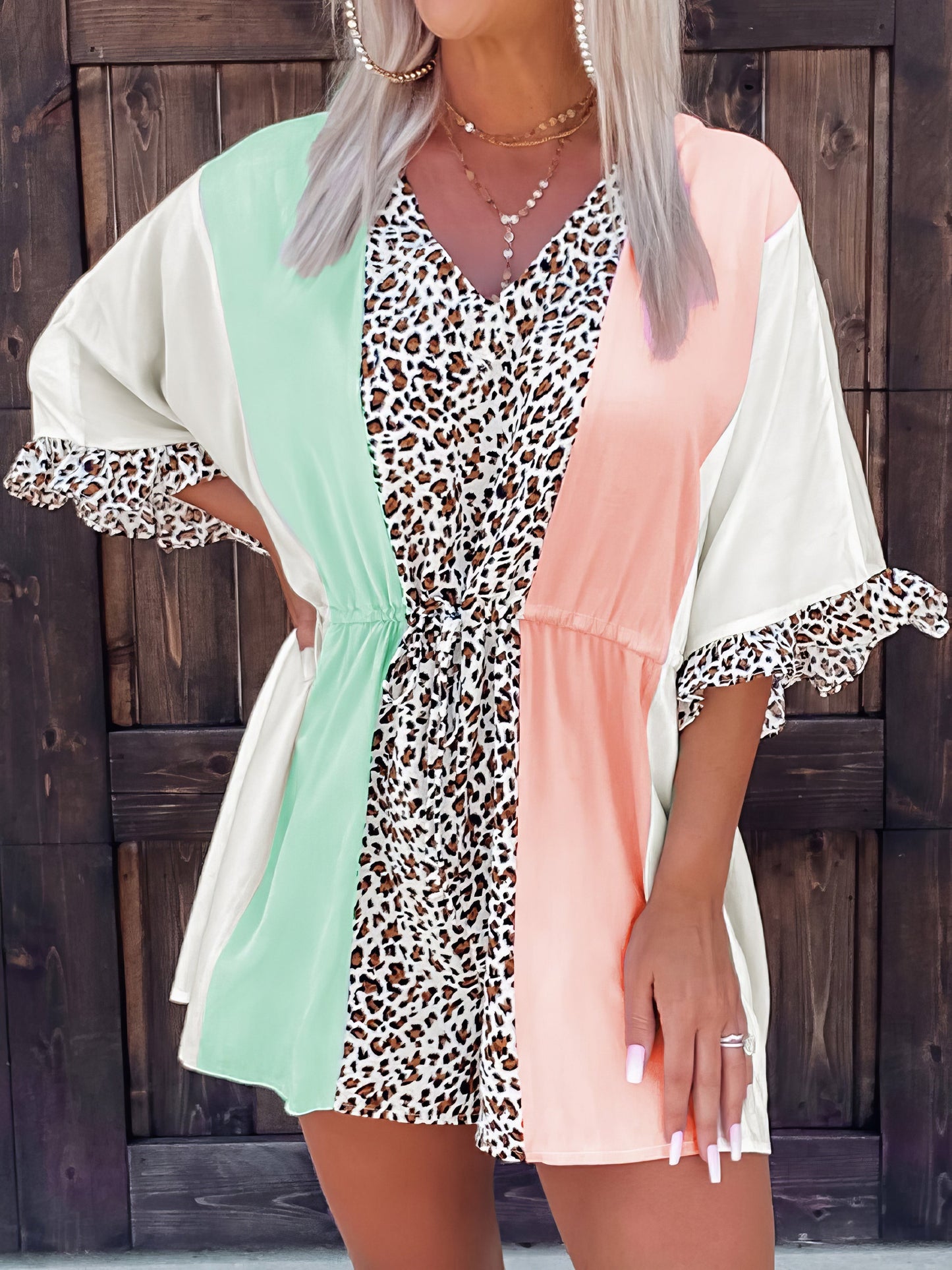 Women's Jumpsuits Leopard Tricolor V-Neck Ruffle Sleeve Jumpsuits - LuckyFash™