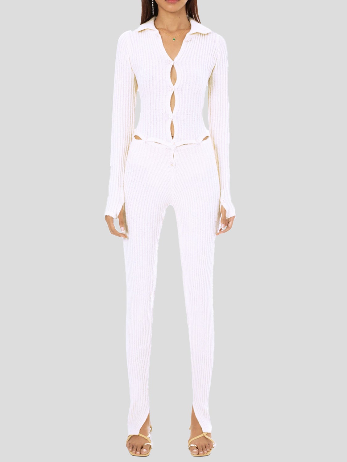 Women's Jumpsuits Long Sleeve Button Hollow Knit Jumpsuit - LuckyFash™