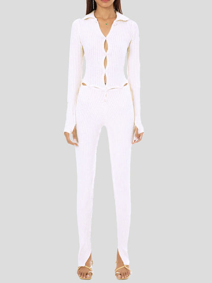 Women's Jumpsuits Long Sleeve Button Hollow Knit Jumpsuit - LuckyFash™