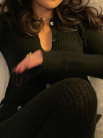 Women's Jumpsuits Long Sleeve Button Hollow Knit Jumpsuit - LuckyFash™