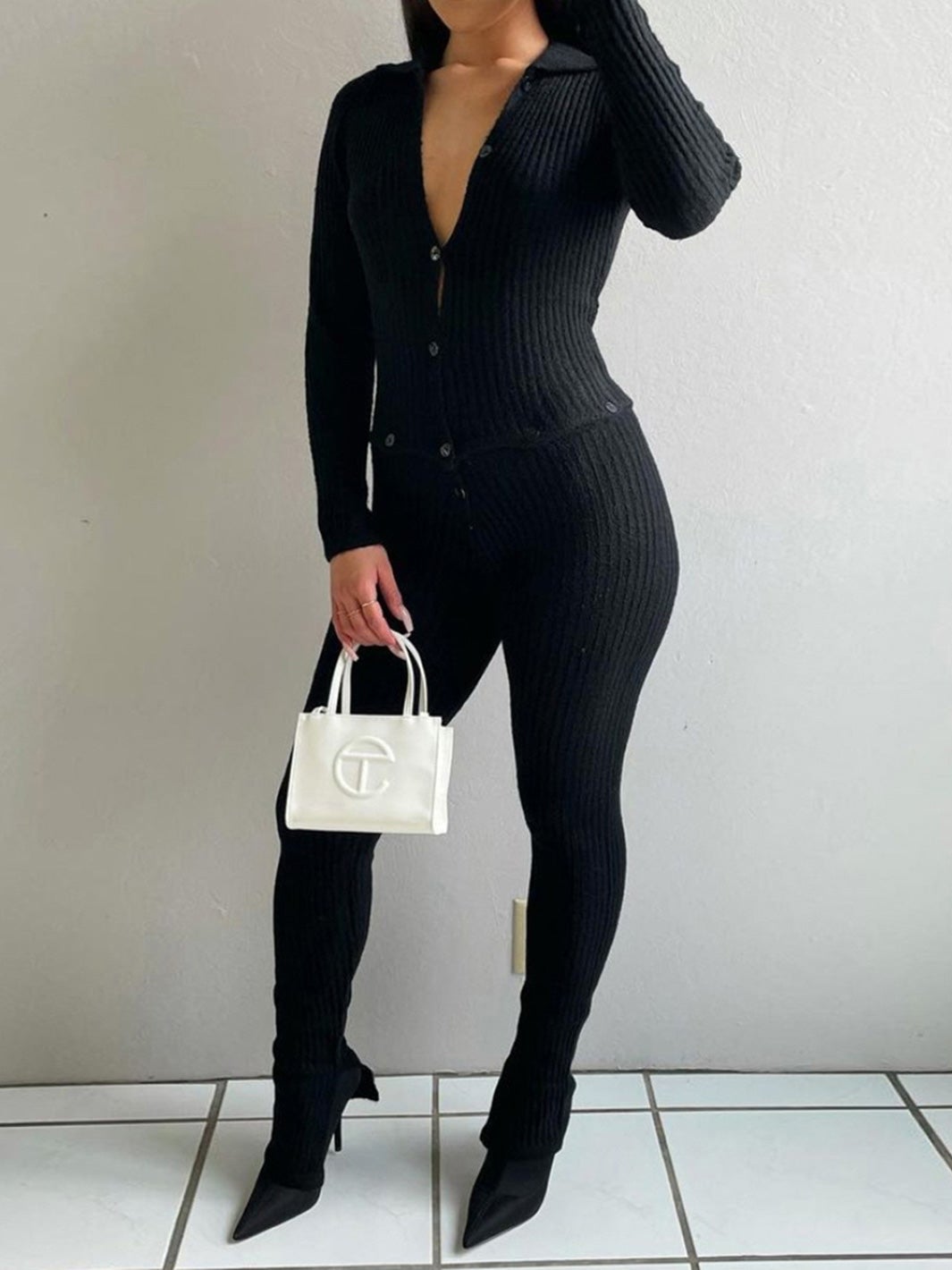 Women's Jumpsuits Long Sleeve Button Hollow Knit Jumpsuit - LuckyFash™