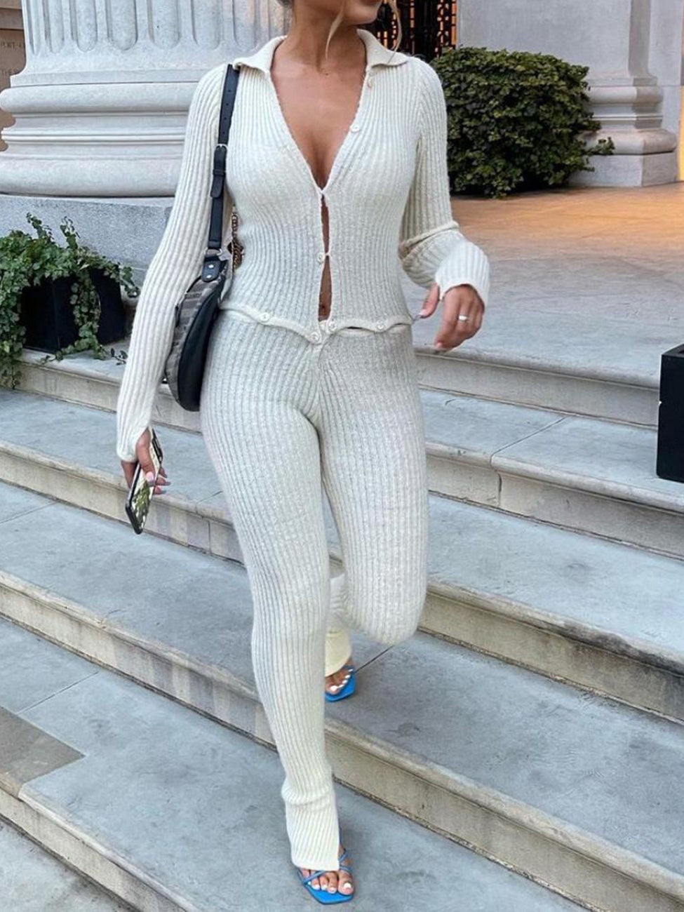 Women's Jumpsuits Long Sleeve Button Hollow Knit Jumpsuit - LuckyFash™