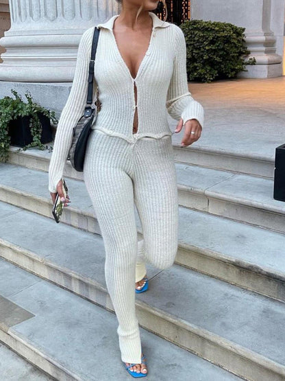 Women's Jumpsuits Long Sleeve Button Hollow Knit Jumpsuit - LuckyFash™