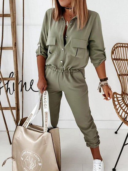 Women's Jumpsuits Long Sleeve Cargo Pocket Button Jumpsuit - LuckyFash™