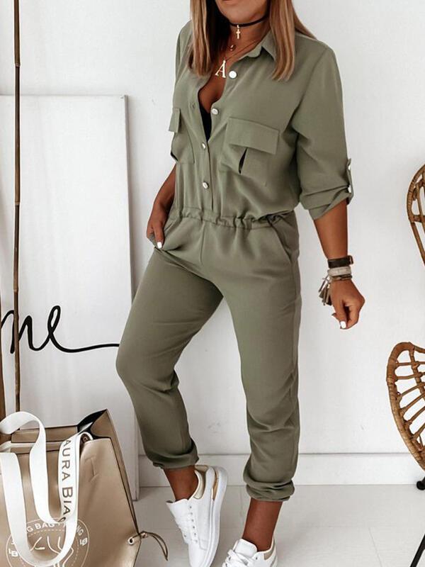 Women's Jumpsuits Long Sleeve Cargo Pocket Button Jumpsuit - LuckyFash™