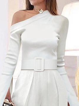 Women's Jumpsuits Long Sleeve One-Shoulder Lace-Up Wide Leg Jumpsuit - LuckyFash™