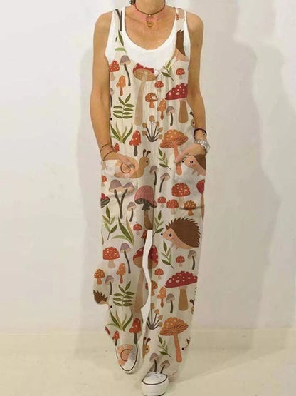 Women's Jumpsuits Loose Cute Print Pocket Sleeveless Jumpsuit - LuckyFash™