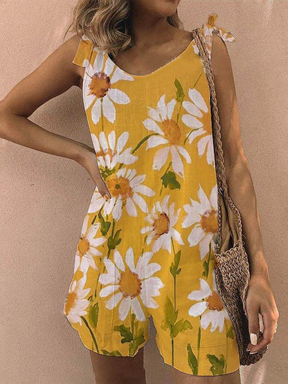 Women's Jumpsuits Loose Floral Print Lace-Up Pocket Jumpsuit - LuckyFash™