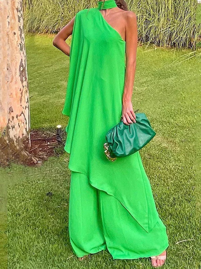 Women's Jumpsuits Loose Halterneck Off-Shoulder Wide-Leg Jumpsuit - LuckyFash™