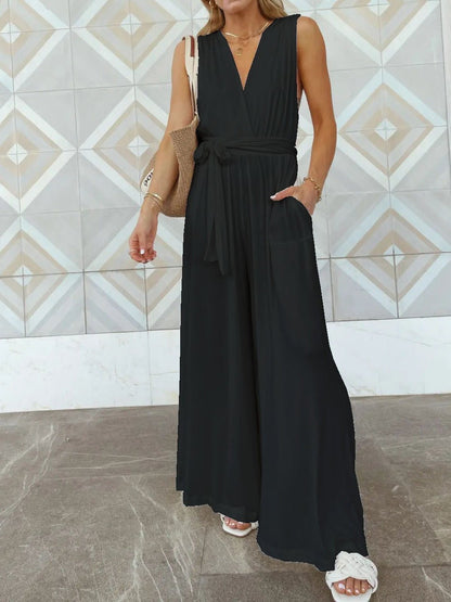 Women's Jumpsuits Loose Lace Up Open Back Pocket Jumpsuit - LuckyFash™