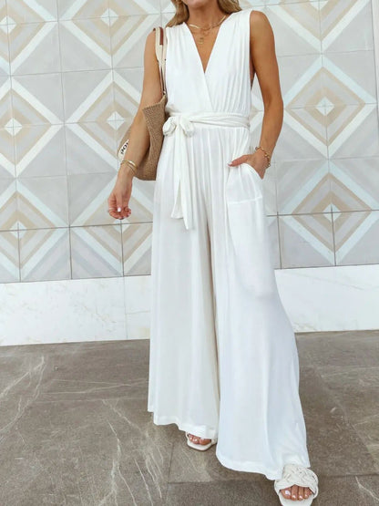 Women's Jumpsuits Loose Lace Up Open Back Pocket Jumpsuit - LuckyFash™