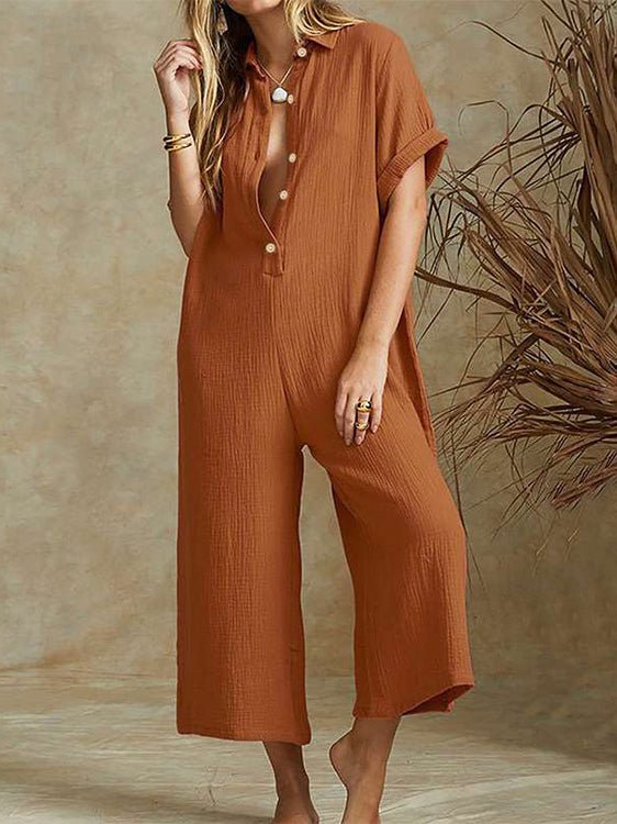 Women's Jumpsuits Loose Lapel Button Wide-Leg Jumpsuit - LuckyFash™