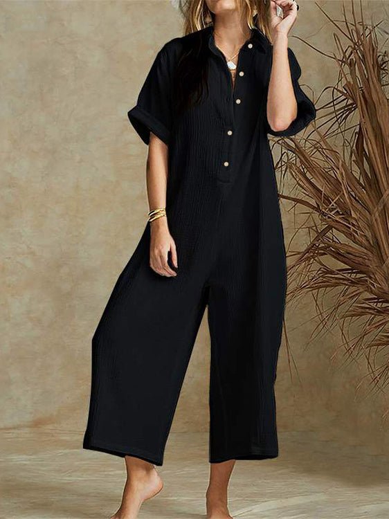 Women's Jumpsuits Loose Lapel Button Wide-Leg Jumpsuit - LuckyFash™