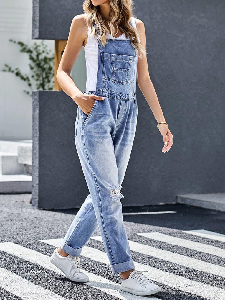 Women's Jumpsuits Loose Pocket Ripped Denim Jumpsuit - LuckyFash™