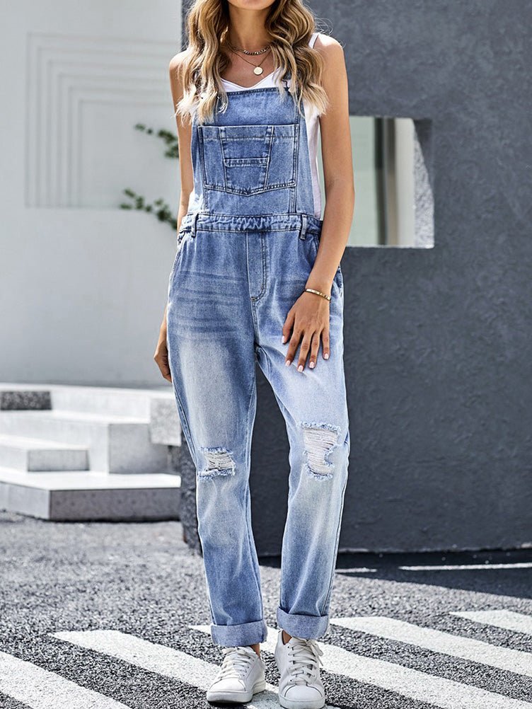 Women's Jumpsuits Loose Pocket Ripped Denim Jumpsuit - LuckyFash™