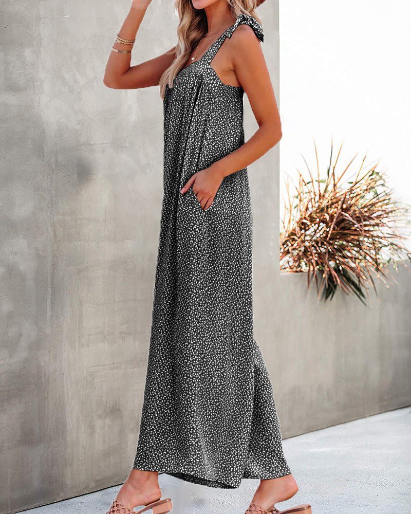 Women's Jumpsuits Loose Print Lace-Up Sleeveless Wide-Leg Jumpsuit - LuckyFash™