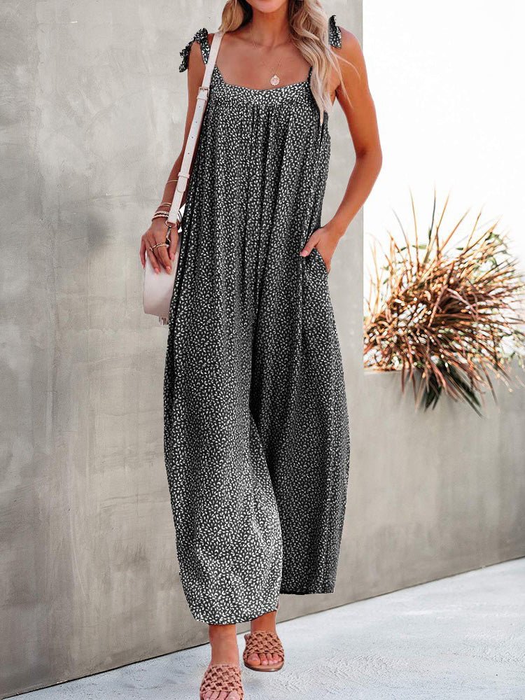 Women's Jumpsuits Loose Print Lace-Up Sleeveless Wide-Leg Jumpsuit - LuckyFash™