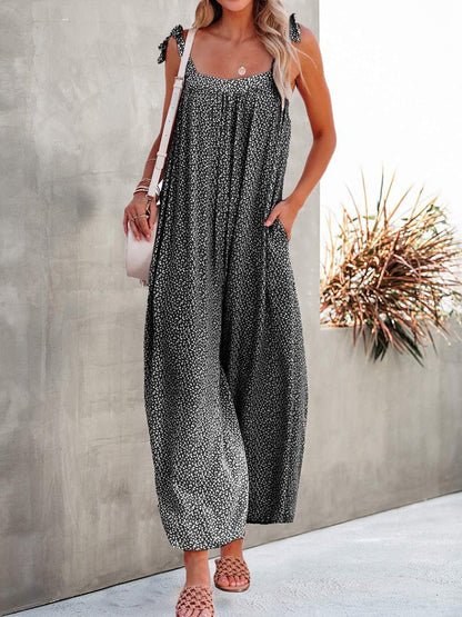 Women's Jumpsuits Loose Print Lace-Up Sleeveless Wide-Leg Jumpsuit - LuckyFash™
