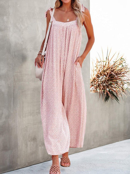 Women's Jumpsuits Loose Print Lace-Up Sleeveless Wide-Leg Jumpsuit - LuckyFash™