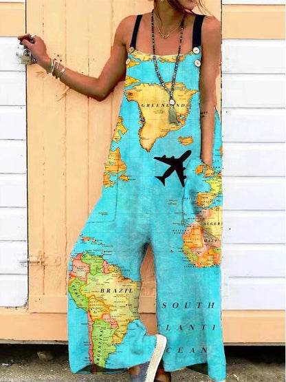 Women's Jumpsuits Loose Print Pocket Sleeveless Jumpsuit - LuckyFash™