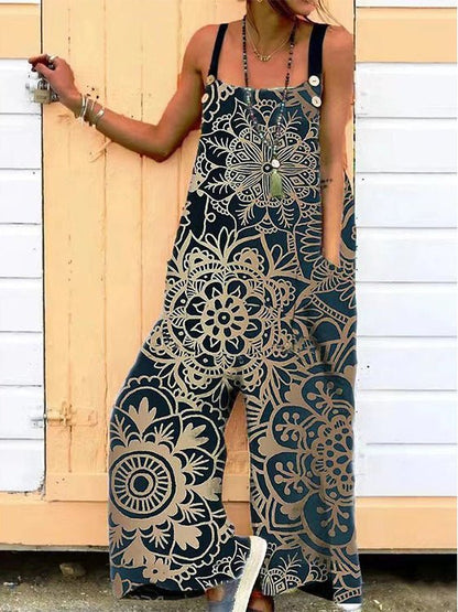 Women's Jumpsuits Loose Print Pocket Sleeveless Jumpsuit - LuckyFash™