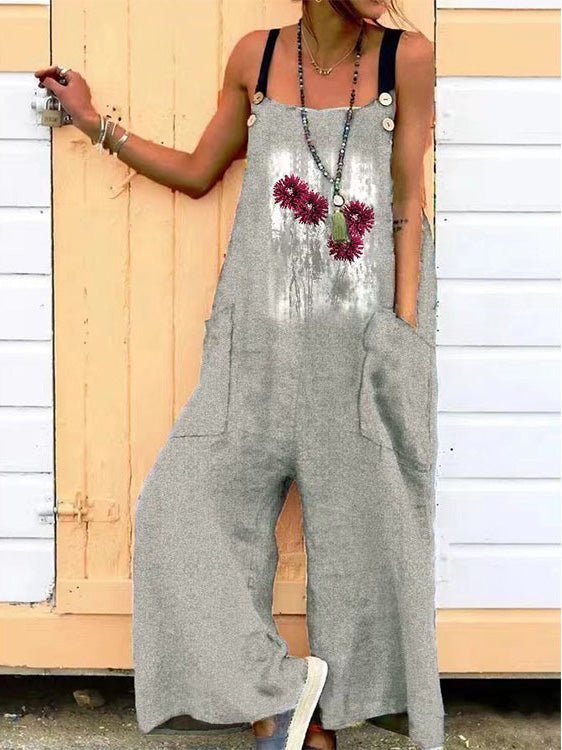 Women's Jumpsuits Loose Print Pocket Sleeveless Jumpsuit - LuckyFash™