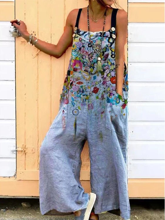 Women's Jumpsuits Loose Print Pocket Sleeveless Jumpsuit - LuckyFash™