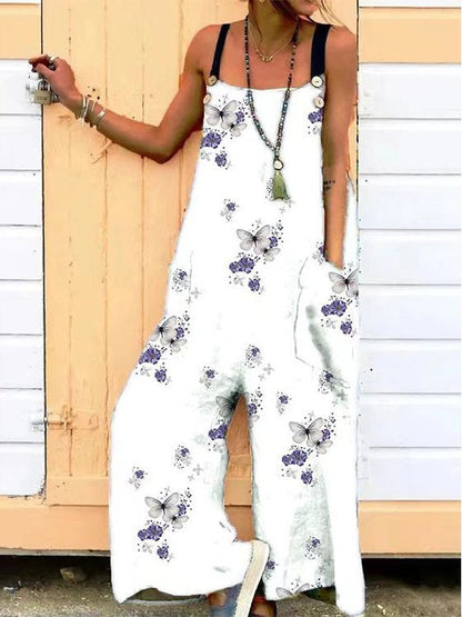 Women's Jumpsuits Loose Print Pocket Sleeveless Jumpsuit - LuckyFash™